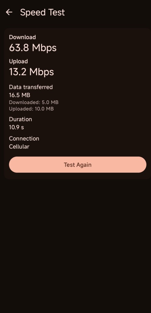 Wi-Fi Analyzer Speed Test showing download and upload results
