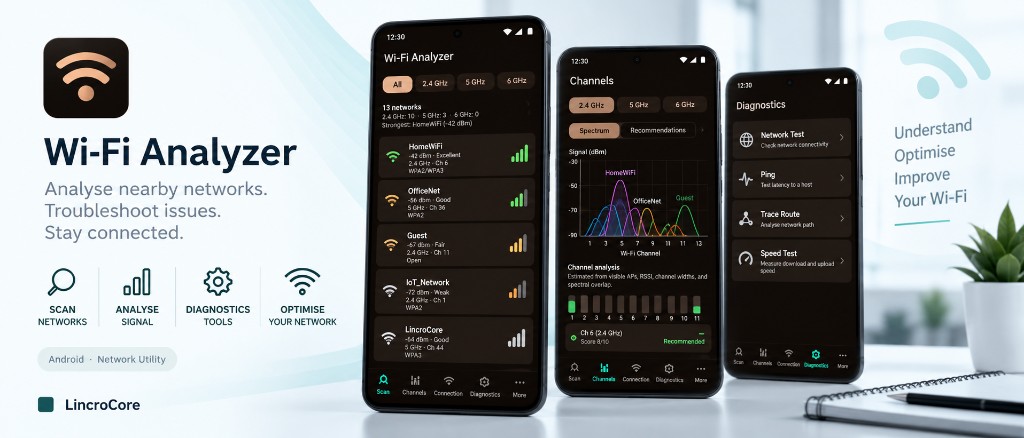 Wi-Fi Analyzer Android network analysis and troubleshooting tool